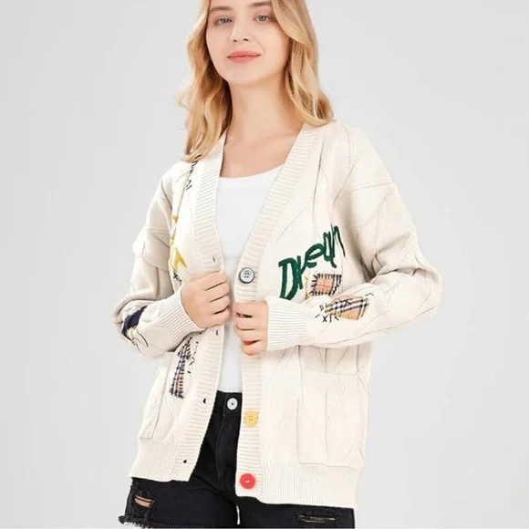 Ebossy Women’s Chunky Cable Knit Embroidered Cardigan Size XXL - Picture 2 of 11